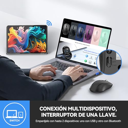 TECKNET Bluetooth Wireless Mouse, 3 Bluetooth Mouse Modes (BT5.0/3.0+2.4G), 4000 DPI, 6 Adjustable DPI Levels, 2.4G USB Wireless Optical Mouse for Laptop, MacBook, PC, Windows (Black)