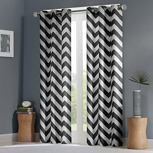 Intelligent Design Grey Curtains for Living Room, Modern Contemporary Chevron Yellow Window Curtains for Bedroom, Anaya Print Modern Grommet Window Curtains, 50X84, 1-Panel Pack