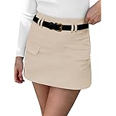 Cicy Bell Mini Skirts for Women High-Waisted Zip Up Casual A-Line Spandex Womens Office Work Wear Faux Pocket