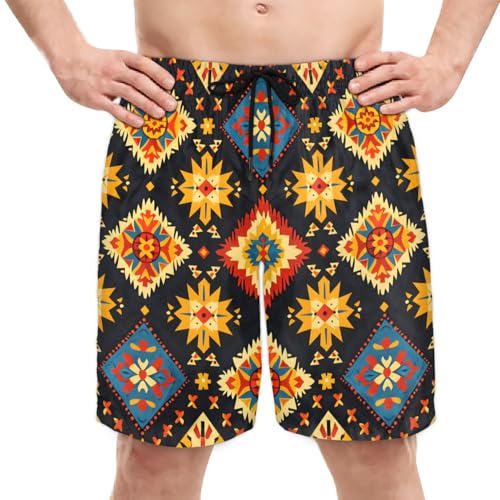 Men's Swim Trunks Size S Ethnic Prints with Mesh Lining Soft Breathable Quick Dry Beach Shorts Quadrilateral Gears