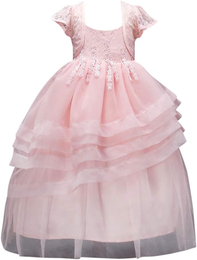 by Hopscotch Girls Poly Cotton Gown Party Dress with Shrug in Pink