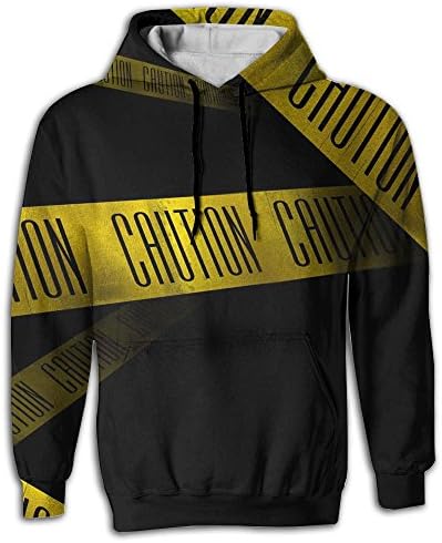EURJFHSA Caution Tape Men Hip Hop Lightweight Long Sleeve Gymnast Pullover Hoodie Hooded Sweatshirt For Men