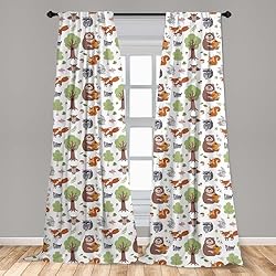 Ambesonne Forest Window Curtains Pack of 2, Doodle