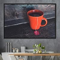 Framed Canvas Wall Art Cup of Tea Coffee Dark Drinks Farmhouse/Country Group Multicolor Photography Realism - 16x24 inches
