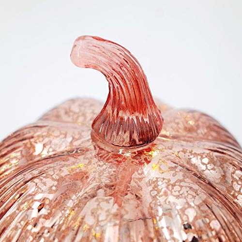 Hvfun Rosegold Thanksgiving Decorative Artificial Pumpkins-Mercury Glass Light up Pumpkin with Timer- Table Centerpieces for Home Decor