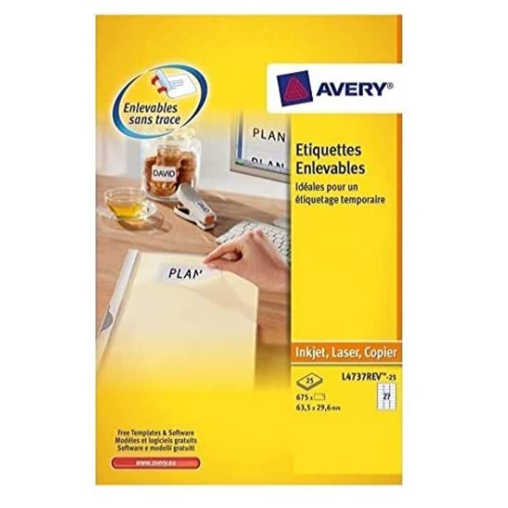 Avery Removable Adhesive Labels 63,5 x 29,6 mm White