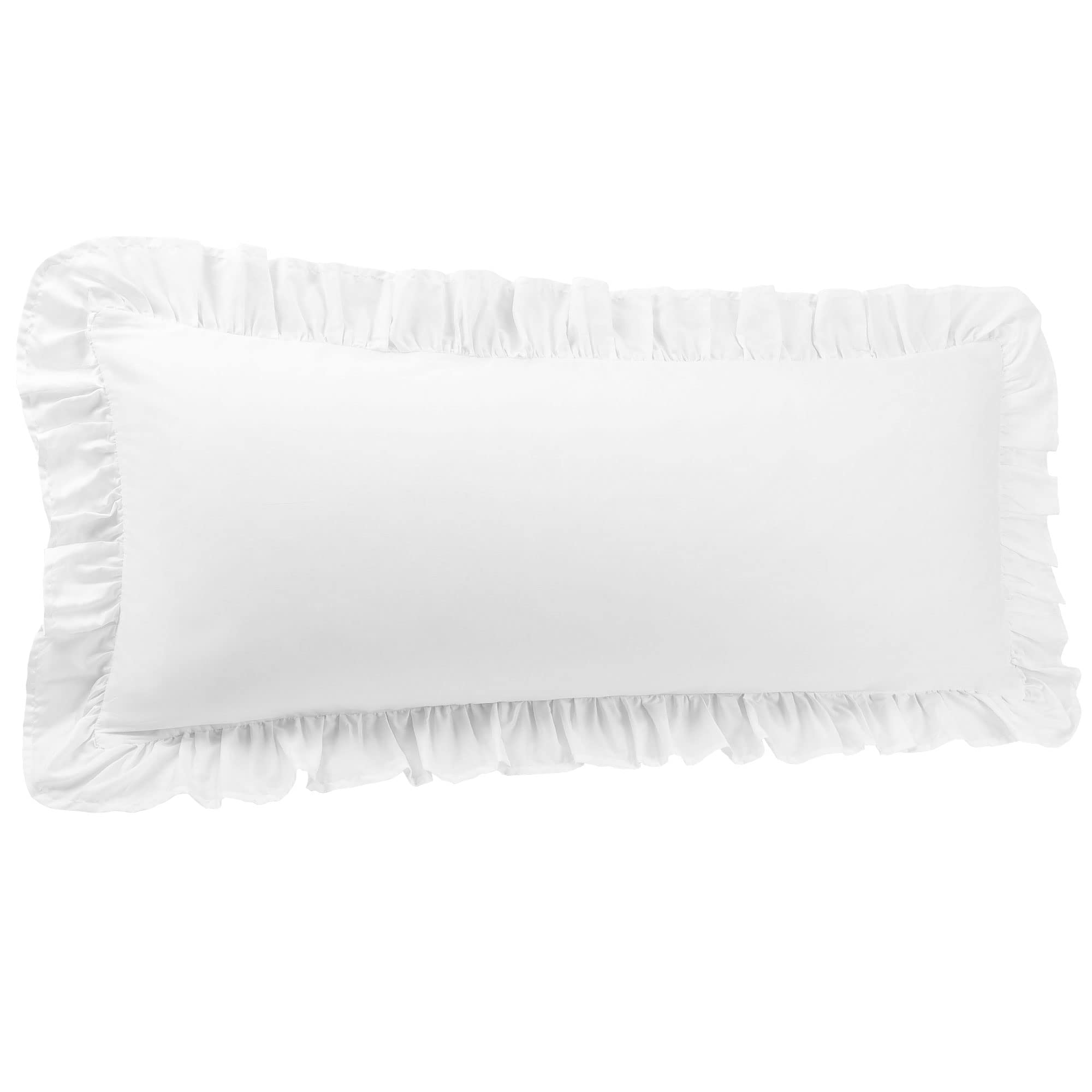 PiccoCasa Body Pillow Cover Cotton Body Pillowcase Ruffled, Soft & Breathable Bolster Pillow Cases with Envelope Closure and 4" Hem Ruffle - 1PC White 20"x48" (4ft)