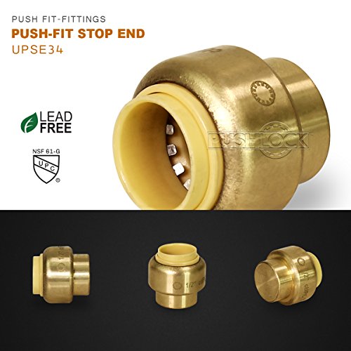Everflow Supplies Pushlock Push-Fit Stop End UPSE34 3/4 Inch, Instant Push-Fit Connection Connects Copper Tubing, CTS CPVC & PEX Pipe in any Combination Compact, Brass Body Foundation - Thumbnail 6