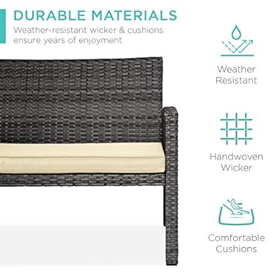 Buy Best Choice Products 4 Piece Wicker Patio Conversation Furniture Set W 4 Seats Tempered Glass Table Top Gray Wicker Cream Cushions Online In Taiwan B06xhc7h3f