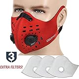 MoHo Dust Mask, Upgrade Version Activated Carbon Dustproof Mask Windproof Foggy Haze Anti-Dust Mask Motorcycle Bicycle Cycling Ski Half Face Mask for Outdoor Activities (1 Set Red)