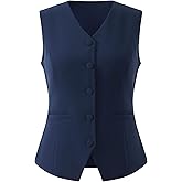 Hobemty Women's Vest with Pockets V Neck Button Down Waistcoat