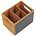 4 Compartment Rustic Brown Wood Utensil Storage Caddy with Chalkboard Front Panel and Cut-Out Handles