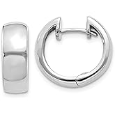 The Black Bow 14k White Gold Hinged Huggie Round Hoop Earrings, 15mm (9/16 Inch)