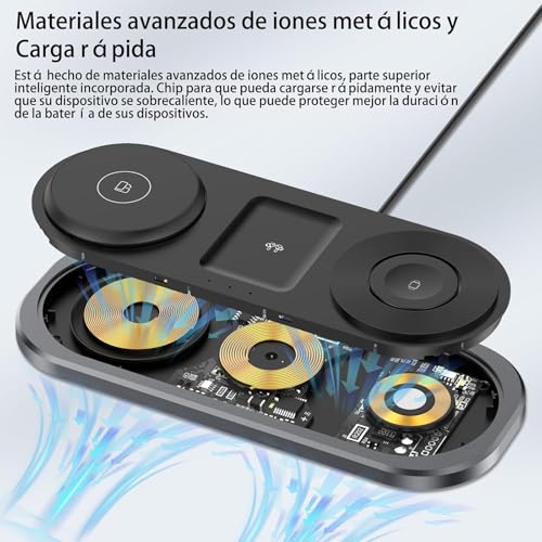 Cargador inalámbrico 3 en 1, estación de carga plegable para Magsafe para iPhone 17/Air/16/15/14/13/12 Serie, Apple Watch 11/10/9/8/7/SE 3/SE 2/SE/6/5/4/3/2/1/Ultra 3/Ultra 2/Ultra, AirPods pro/2/3/4