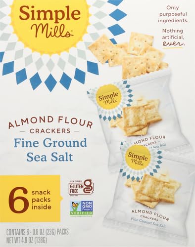 SIMPLE MILLS ALMOND FLOUR CRACKERS, FINE GROUND SEA SALT SNACK PACKS – GLUTEN FREE, VEGAN, HEALTHY SNACKS, 4.9 OUNCE (PACK OF 1)