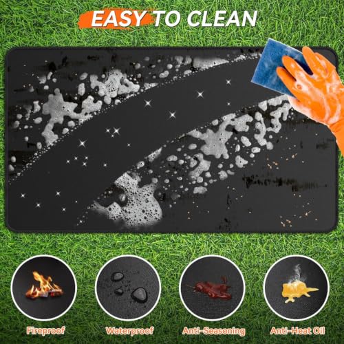 Tismels Rectangle 102 x 150 cm Fire Retardant Mat, Reusable Outdoor Barbecue Mat, Fireproof Fireplace Mat, Double-Sided Fireproof BBQ Mat for Patio and Terrace,