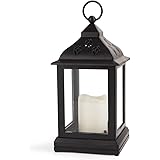 Bright Zeal 9" Vintage Candle Lantern with LED Flickering Flameless Candle (Black, 8hr Timer) - Decorative Lanterns Battery Powered - Hanging Lanterns Decorative Indoor - LED Tabletop Lanterns