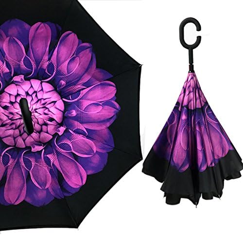 UNgHii Creative Windproof Inside Out Folding Inverted Umbrella with C-Shaped Hands Free Handle for Car &amp; Outdoor 33-Inch - Violet