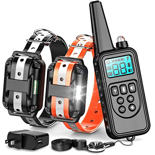 F-color Dog Training Collar, 865 Yards Dog Shock Collar with Remote for Small Medium Large Dogs, Reflective Strap with Beep Vibration Shock Light Mode, Waterproof Shock Collar for 2 Dogs