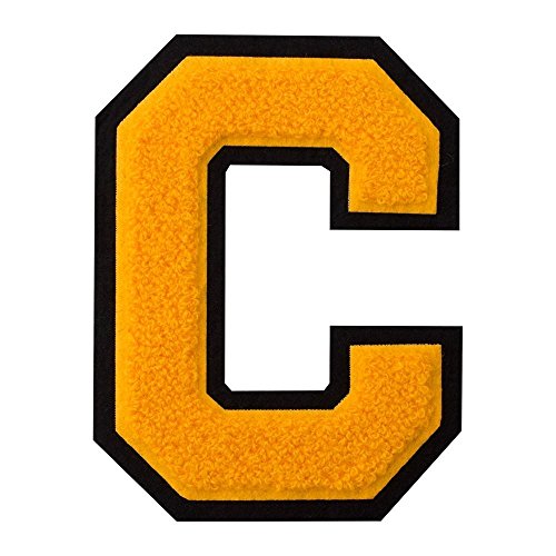 A - Gold on Black - 4 1/2 Inch Heat Seal/Sew On Chenille Varsity Letter