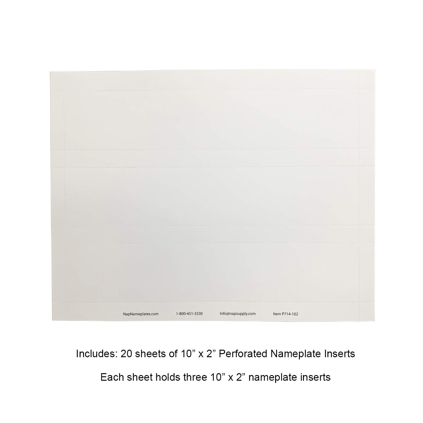 Perforated Paper Nameplate Inserts, Pack of 20 (10" x 2")