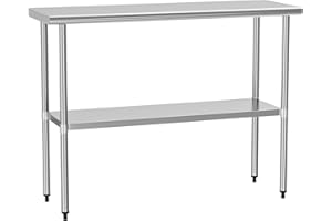 HOCCOT Stainless Steel Table for Prep & Work 18" X 48" inches with Adjustable Shelf, Commercial Workstations, Utility Table in Kitchen Garage Laundry Room Outdoor BBQ