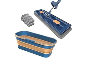 Large Flat Mop, 2025 New Floor mop and Bucket Set for Wet and Dry Use, 360 Degree Rotating Mop, 54" Adjustable Stainless Stee