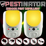 Pestinator Dual Ultrasonic & Electromagnetic Pest Repeller | Home Indoor Insect, Rodent, Bug Repellent | Child Safe, Cruelty Free | Repel Rats, Mice, Roaches, Mosquitos, Ants, Spiders (Pack of 2)