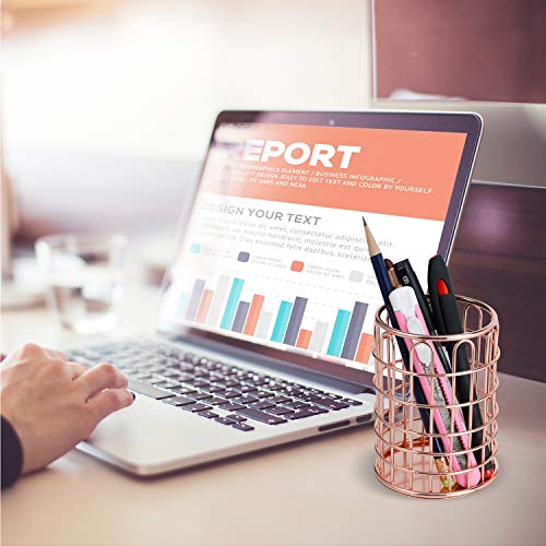 Miukada Desk Organizer Set,Desk Accessories 5 in 1. Includes Letter Sorter, Pencil Cup Holder, Stick Note Holder, Hanging File Organizer and Letter Tray for Office, School or Home(Rose Gold)