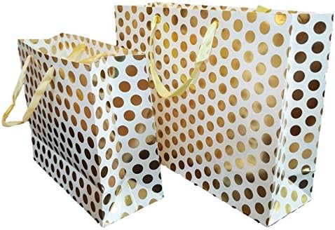FlexiGoodsPolka Dots Gift Bags (4 Pack), Gold