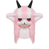 Serene Winter Handmade Furry Cute Horn Doll Mask Beast Costume Mask for Cute Halloween, Cosplay & Party (No Battery)