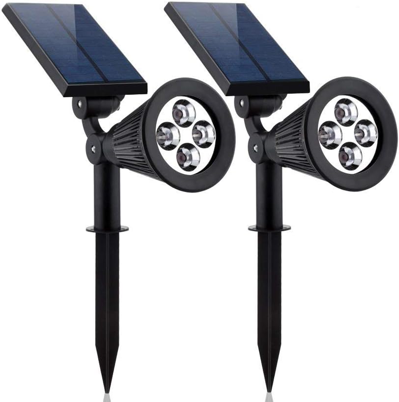 Solar Landscape Lights,2 Pack 4 LED Solar Spotlights Outdoor Waterproof Garden Solar Lights for Trees House Yard Garden Driveway Flag Pool Walkway Cold White
