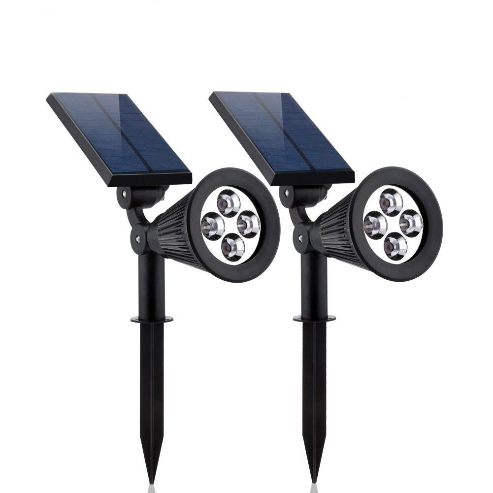 Solar Landscape Lights,2 Pack 4 LED Solar Spotlights Outdoor Waterproof Garden Solar Lights for Trees House Yard Garden Driveway Flag Pool Walkway Cold White