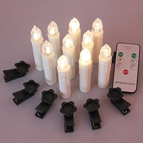 TBW LED Flameless Taper Ivory Candles with Remote and Removable Clips, Drip Effect, Set of 10