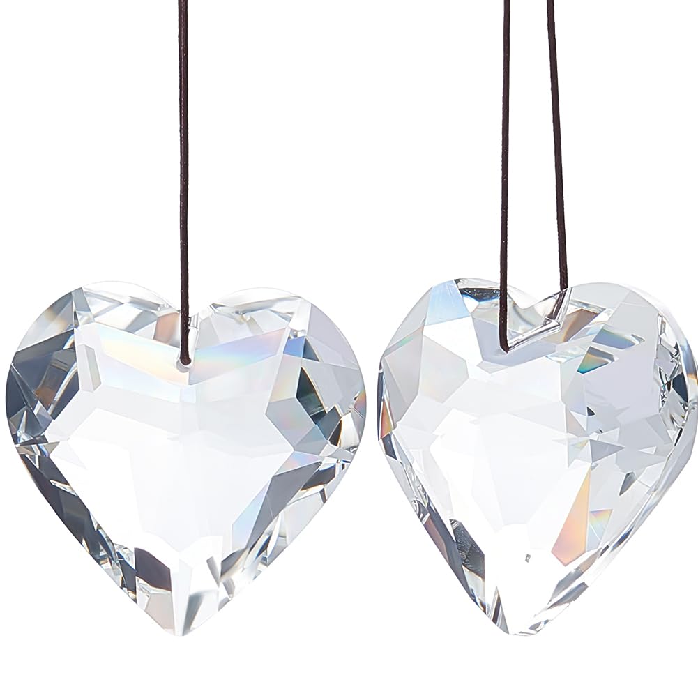 Beebeecraft 2Pcs Crystal Heart Prism Sun Catcher Dangle Hanging 45mm Glass Rainbow Suncatcher Pendant Ornaments for Wall Windows Room Garden Indoor Outdoor Decorations