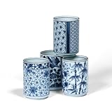 Japanese Assorted Blue and White Teacup Gift Set with Four Assorted Designs by MIYA