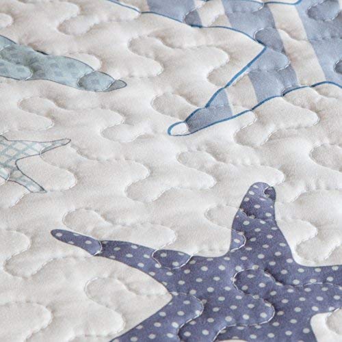 North End Decor Starfish Reef Coastal Quilt, King 3-Piece Bedding Sets, 110"x96", White