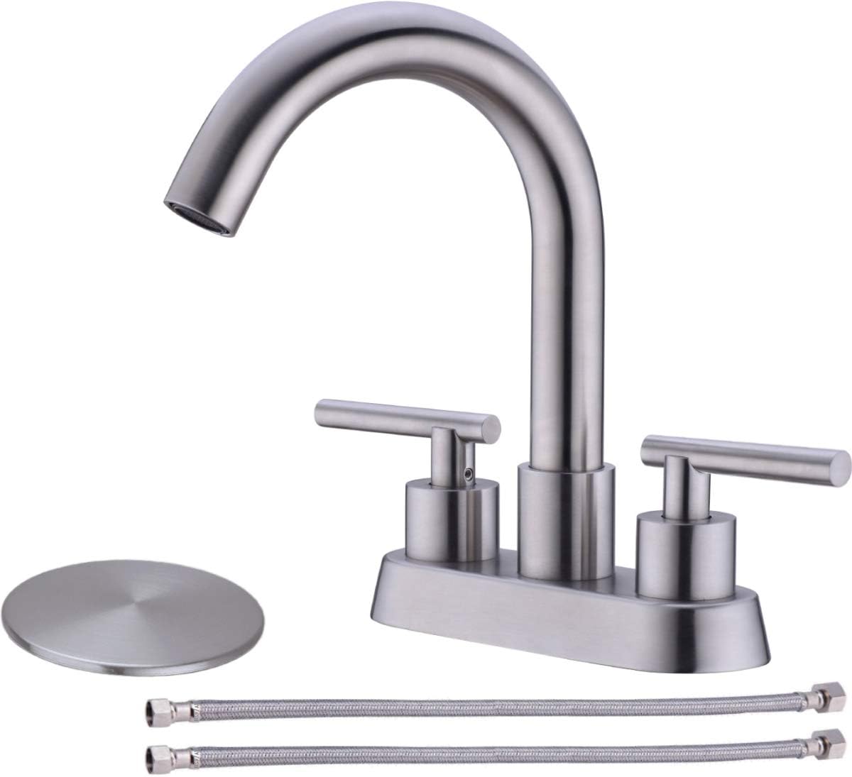 Bathroom Faucet with Pop Up Drain Assembly, 2 Handle 4Inch Centerset