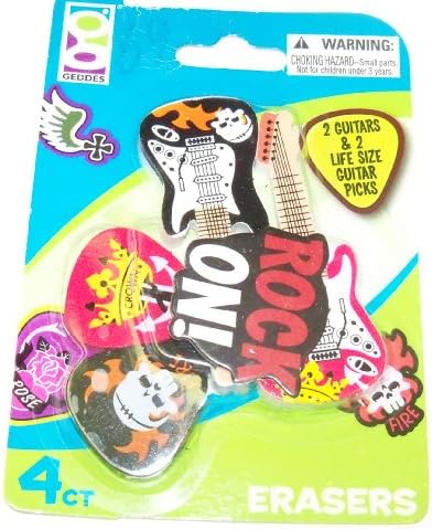 Guitar Erasers by Raymond Geddes ~ 2 Guitars and 2 Life Size Guitar Picks (Rock On Series)