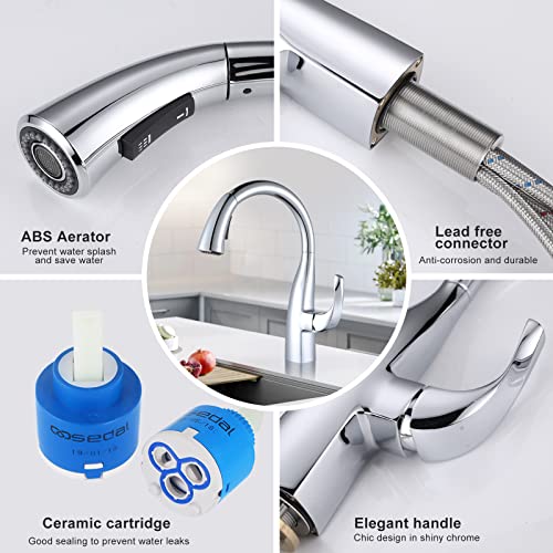 ARCORA Kitchen Faucet with Pull Out Shower Head 360° Swivel Kitchen Tap with 2 Spray Modes Kitchen Sink Faucet Chrome