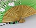 JSSWB Green Handmade Silk Bamboo Hand Fan with Blomming Flowers Painting