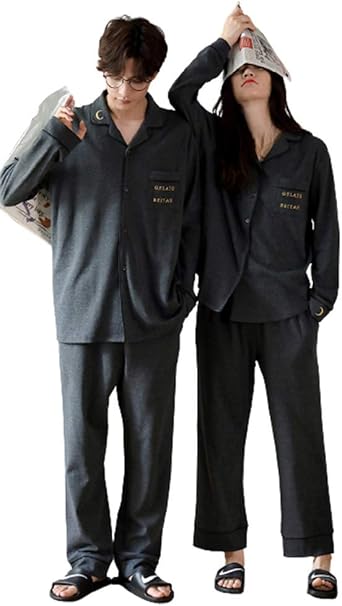 Amazon ジュタオピン ペア パジャマ カップル メンズ 上下 セット 高級 レディース ルームウェア おしゃれ 綿 長袖 部屋着 おそろい 春 かわいい コットン スウェット 紳士 M L Ll 3l 灰色 パジャマ 通販