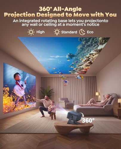 Smart Projector with Google TV, 1200 ANSI Native 1080P 4K Decode Home Cinema Projector Movie Short Throw with 360 Stand, 30W Speaker, AI Auto Focus, 6D Keystone, HDR10 Projectors for Bedroom, Outdoor