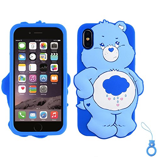 Artbling Case for iPhone Xs Max 6.5",Silicone 3D Cartoon Animal Cover,Kids Girls Teens Cool Lovely Cute Cases,Kawaii Soft Gel Rubber Unique Character Protector+Finger Ring for iPhone Xsmax (Rain Bear)