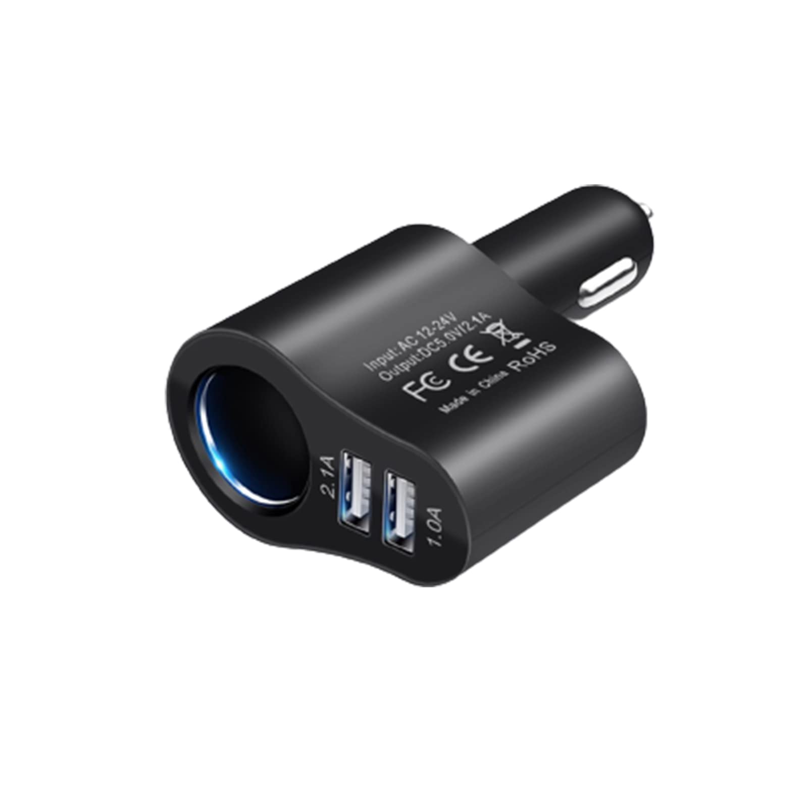 Car Charger 3 in 1 Cigarette Lighter Adapter AC 12V 24V Car Phone Charger with Dual USB Ports 2.1A and 1.1 A for Mobile Phone Tablet Dash Cam