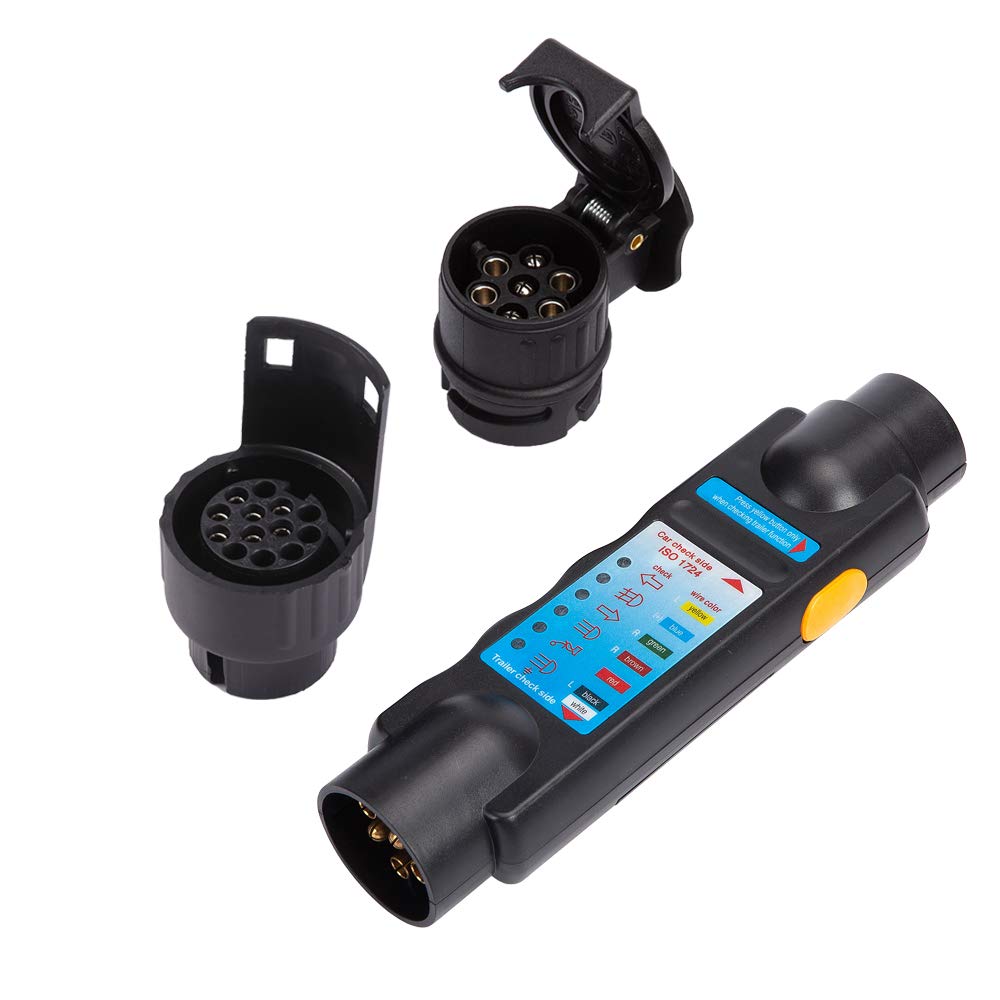 ETUKER 7 Pin Trailer Light Plug & Socket Wiring Circuit Tester, 12V 7 Pin Trailer Light Connector Wiring Circuit Diagnostic Testing Tools, for Caravan/RV/Trailer Light Diagnostic (Tester + Adapter)