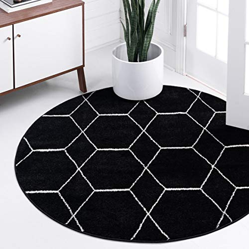 Unique Loom Trellis Frieze Collection Area Rug - Geometric (8' Round, Black/ Iv…