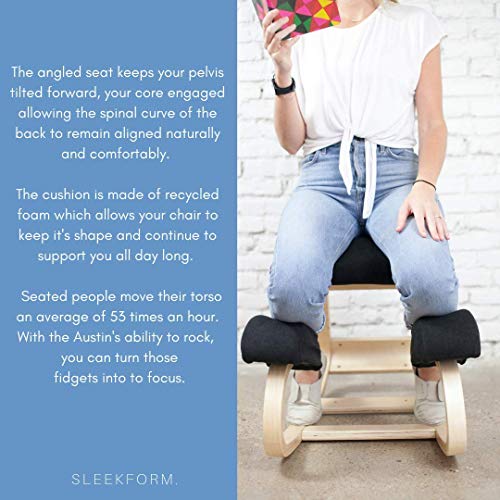 Sleekform Kneeling Chair | Rocking Ergonomic Wooden Knee Stool for Office & Home | Posture Correcting for Bad Backs, Neck Pain Relieving, Spine Tension Relief | Orthopedic Balancing Seat & Thick Knees - Thumbnail 3