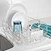 mDesign Large Modern Metal Wire Kitchen Dish Drainer Drying Rack with Plastic Cutlery Caddy and Drainboard for Sink or Countertop - Satin/Clear