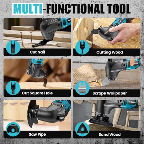 RAYLEEY Cordless Oscillating Multitool Compatible with Makita 18V Battery (No Battery), 23PCS Oscillating Tool Kit, 8500-21000 OPM, 6-Speeds, 4° Oscillation Angle, Quick Change Blade System